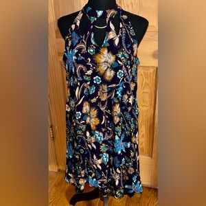 Xhilaration Paisley Floral High Neck Cutout Swing Mini Dress XL Purple Boho Chic